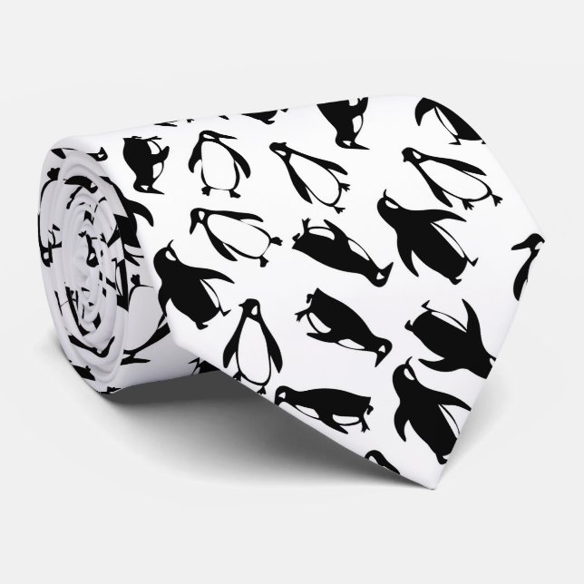 Gravata Cute black white penguin pattern white background (Rolled)