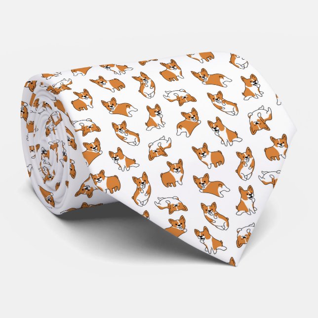 Gravata cute cartoon pet dog corgis pattern (Rolled)