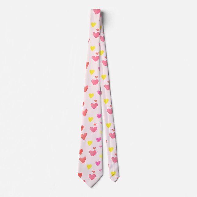 Gravata Cute Colorful Watercolor Hearts Pattern   (Frente)