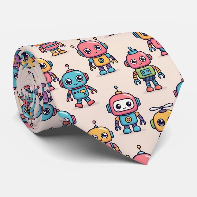 Gravata Cute Kawaii Robot Pattern (Rolled)