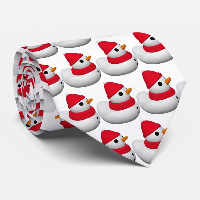 Gravata Cute Little Snowduck | Snowman Duck Pattern | Red (Rolled)