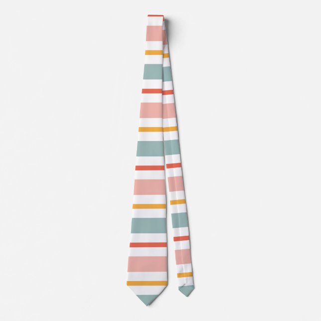 Gravata Cute Pastel Horizontal Stripes Boho Pink Teal Yell (Frente)
