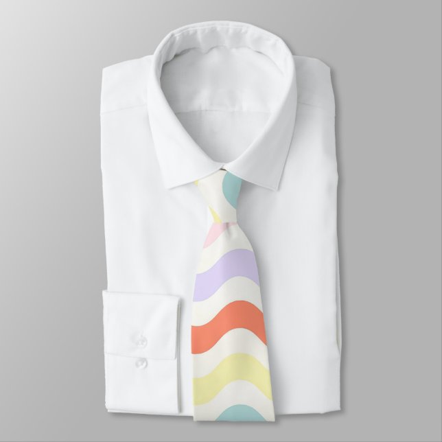 Gravata Cute Pastel Rainbow Wavy Lines Colorful Geometric  (Amarrado)