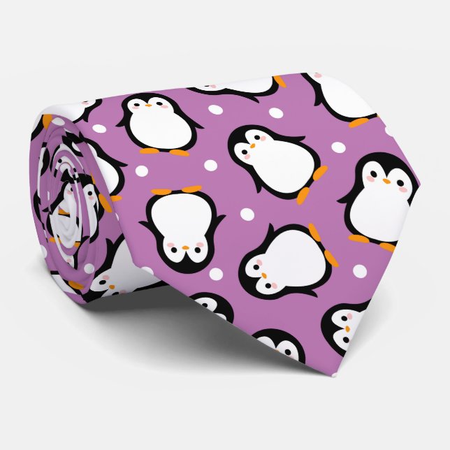 Gravata Cute penguin pattern Purple pattern (Rolled)