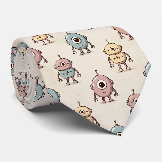 Gravata Cute Retro Robot Pattern (Rolled)