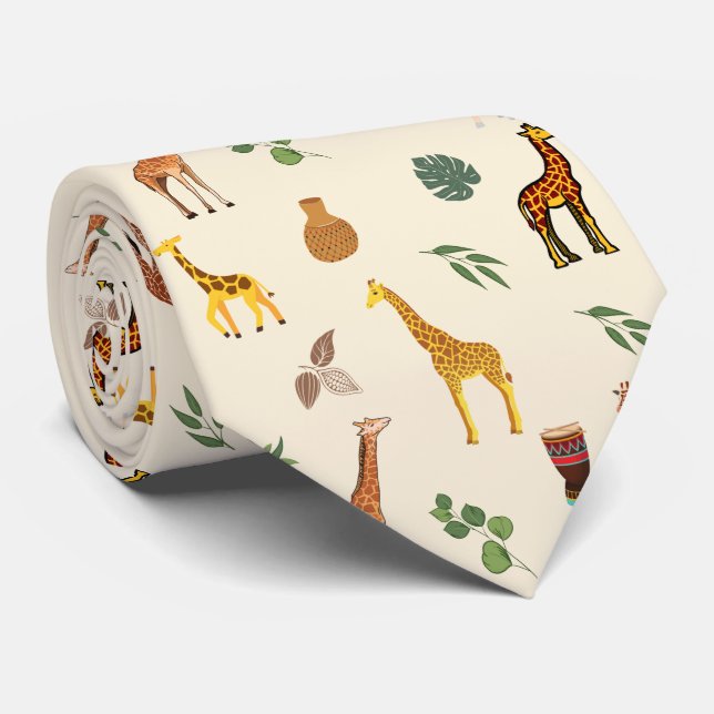 Gravata Cute Safari Africa Themed Girafa Beige Tribal  (Rolled)