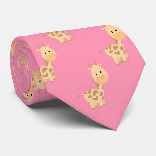 Gravata Cute Safari Giraffe Rosa Tie (Rolled)