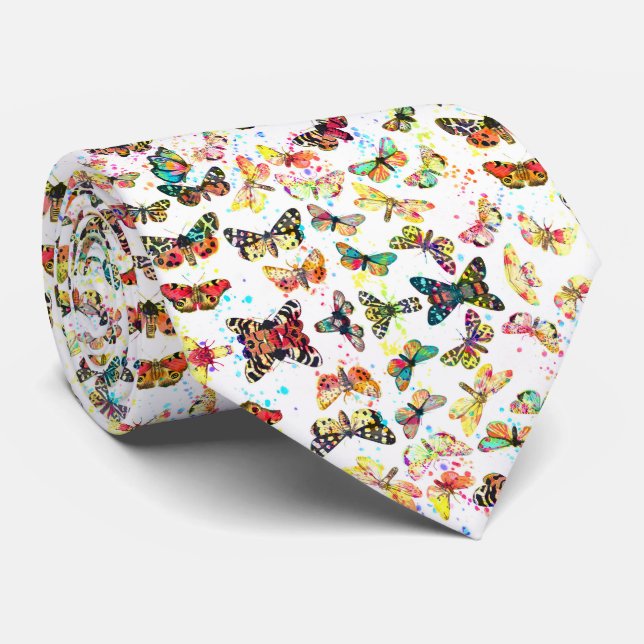 Gravata Cute Trendy Watercolor Butterflies (Rolled)