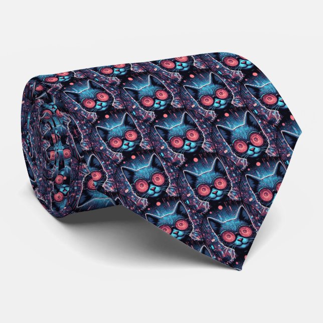 Gravata Cyber Cat Futuralista (Rolled)