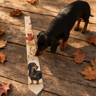 Gravata Dachshund Aquarela Outono do Bordo
