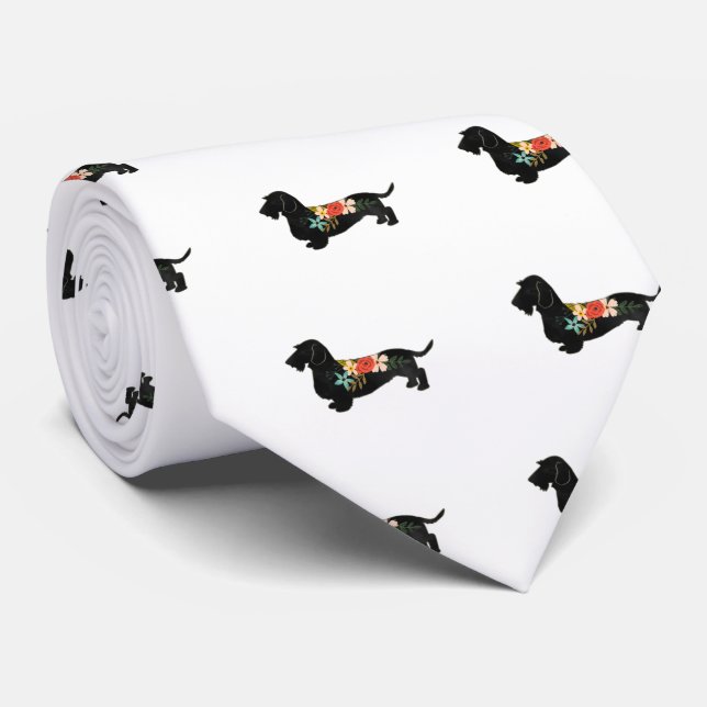 Gravata Dachshund Bohemian Floral Silhouette (Rolled)