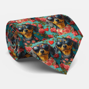 Gravata Dachshund Com Rosas Do Coração Dia Dos Namorados