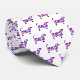 Gravata Dachshund Daxie Silhouette Pescoço Branco Roxo