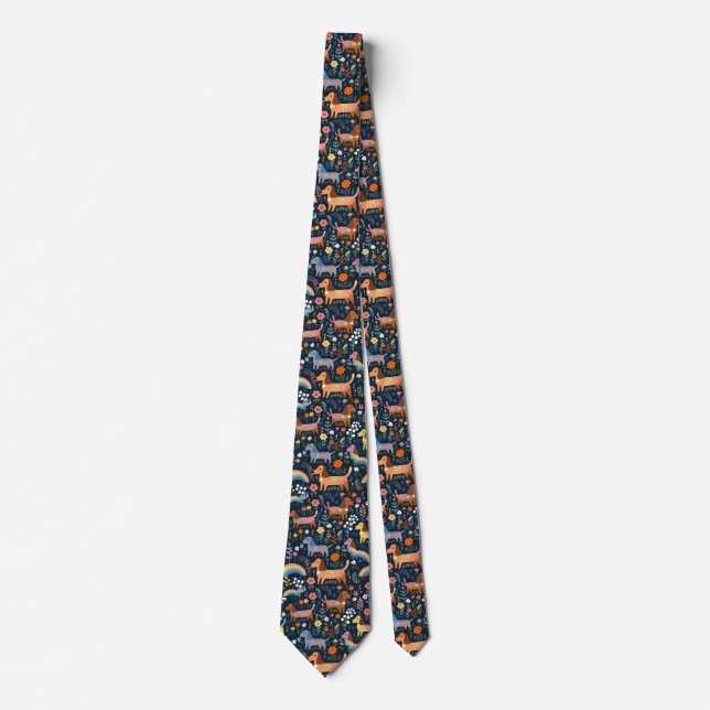 Gravata Dachshund Rainbow Floral (Frente)