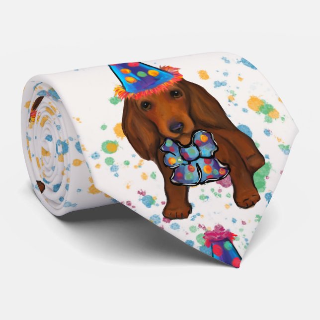 Gravata Dachshund Vermelho de Cabelo Comprido (Rolled)