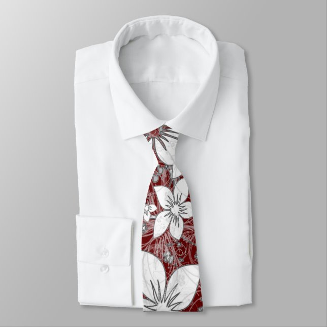 Gravata Dacil Floral Scroll em Vermelho (Amarrado)