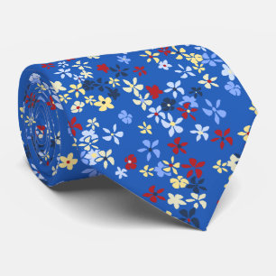 Gravata Daisy Dot Floral Royal Impresso em Dois Lados