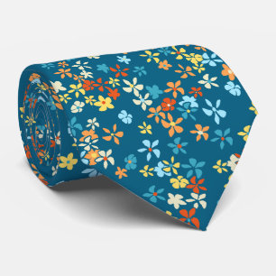 Gravata Daisy Dot Floral Teal de Dois Lados, Impresso
