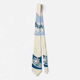 Gravata Daisy Groove - Azul Escuro, Azul Claro e Creme