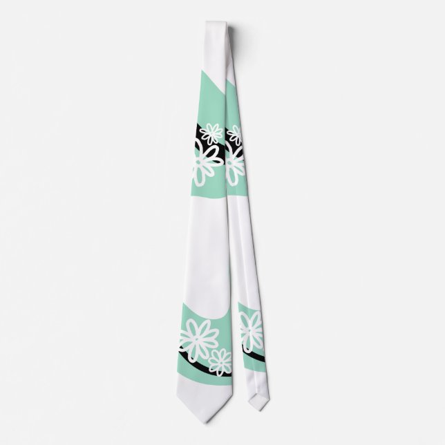 Gravata Daisy Groove em Mint Green, Black and White (Frente)