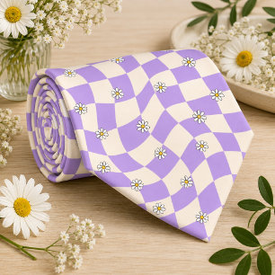 Gravata Daisy Groovy Retro Xadrez, Y2K 90s