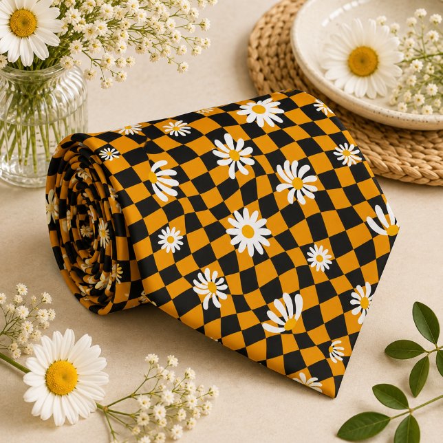 Gravata Daisy Groovy Xadrez Retro, Y2K 90s  (Criador carregado)