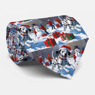 Gravata Dálmata Correndo na Neve com Chapéu de Natal