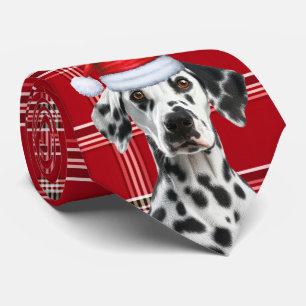 Gravata Dalmatian Papai Noel Cachorro Vermelho Xadrez Nata