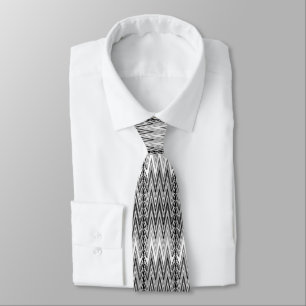 Gravata Damasceno Etno Chevron, Cinza, Preto e Branco