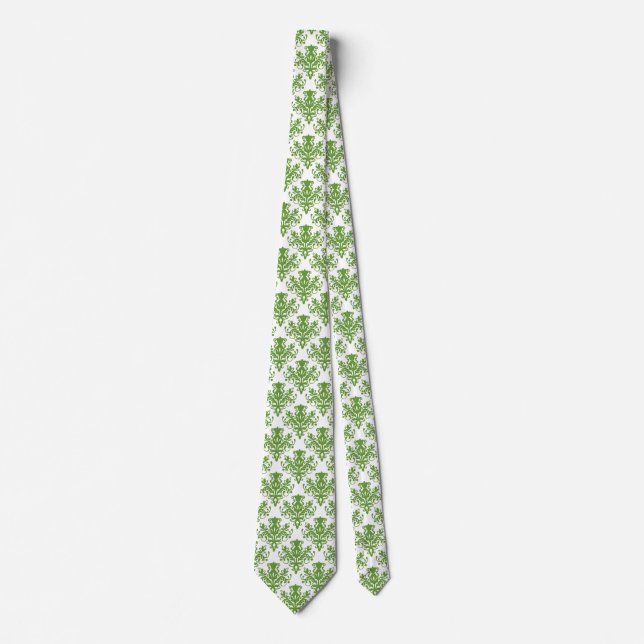 Gravata Damask 02 Pattern - Avocado Green on White (Frente)