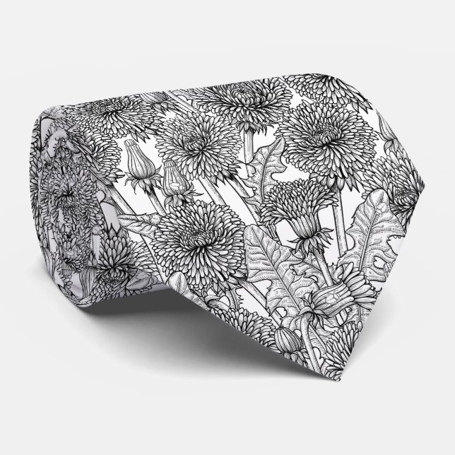 Gravata Dandélio, preto e branco (Rolled)