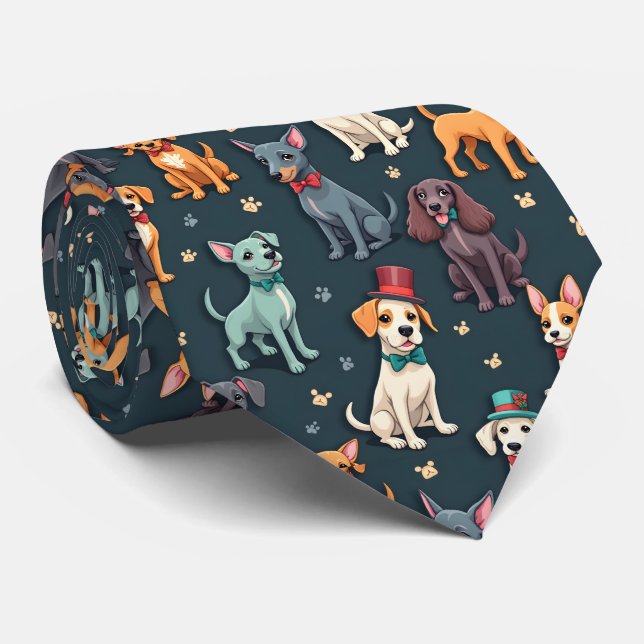 Gravata Dapper Dogs in Bow Ties and Top Hats Pattern  (Rolled)