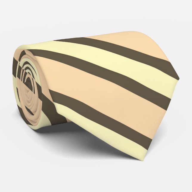 Gravata Dark Brown , Pale Orange And Yellow Stripes (Rolled)