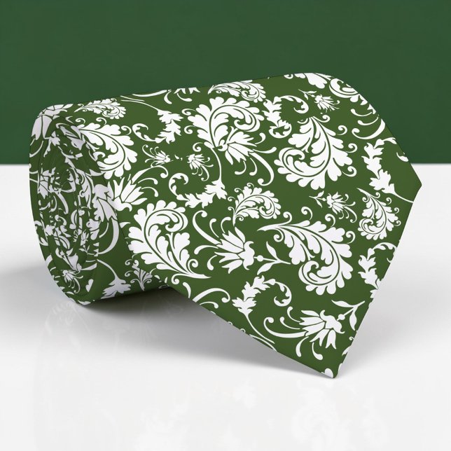 Gravata Dark Green Floral Pattern Custom Necktie (Criador carregado)