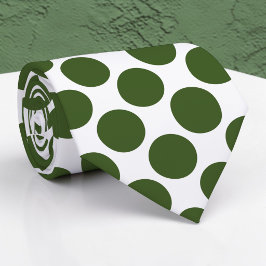 Gravata Dark Green Polka Dots on White Custom Necktie