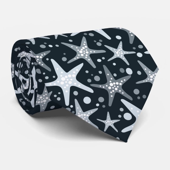 Gravata Dark grey starfish pattern (Rolled)