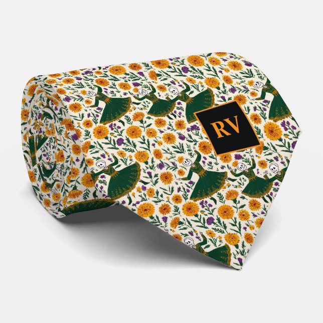 Gravata Day of the Dead Dancing Skeleton Girls with Marigo (Rolled)