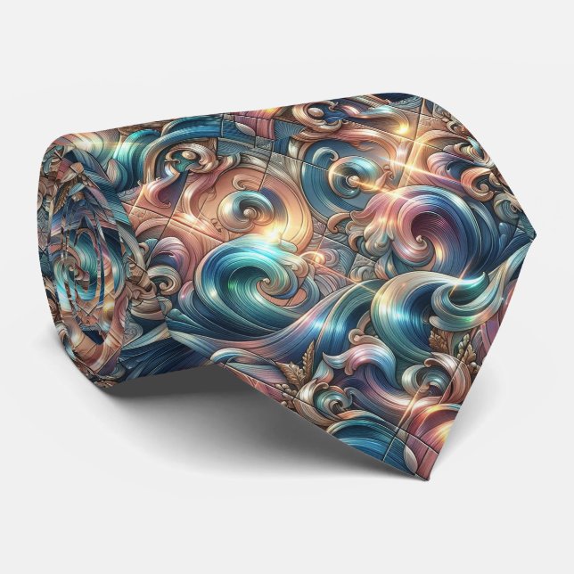 Gravata de Amantes de Praia | Padrão de Ondas Oceâ (Rolled)