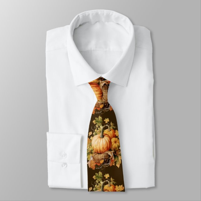 Gravata de Autumn Leaves – Moda de Outono em Aquar (Amarrado)