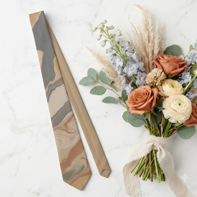 Gravata de Cama de Casamento Abstrata Fluida Moder (Flowing marble swirls create a chic, modern look for the stylish groom or wedding guest.)