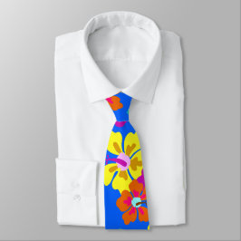 Gravata de casamento azul com padrão de hibisco ou
