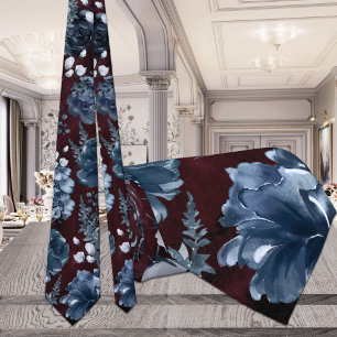 Gravata de casamento azul marinho com flores de ja