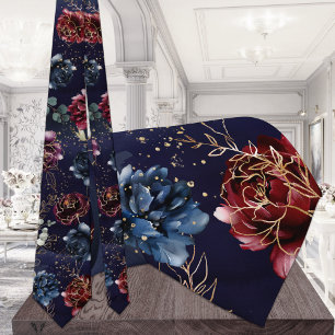 Gravata de casamento Burgundy Navy Floral Symphony