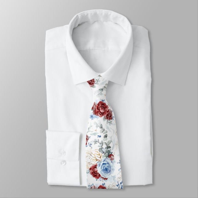Gravata de casamento Burgundy Red e Dusty Blue (Amarrado)