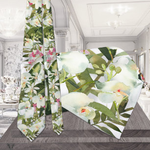 Gravata de casamento com orquídea branca cintilant