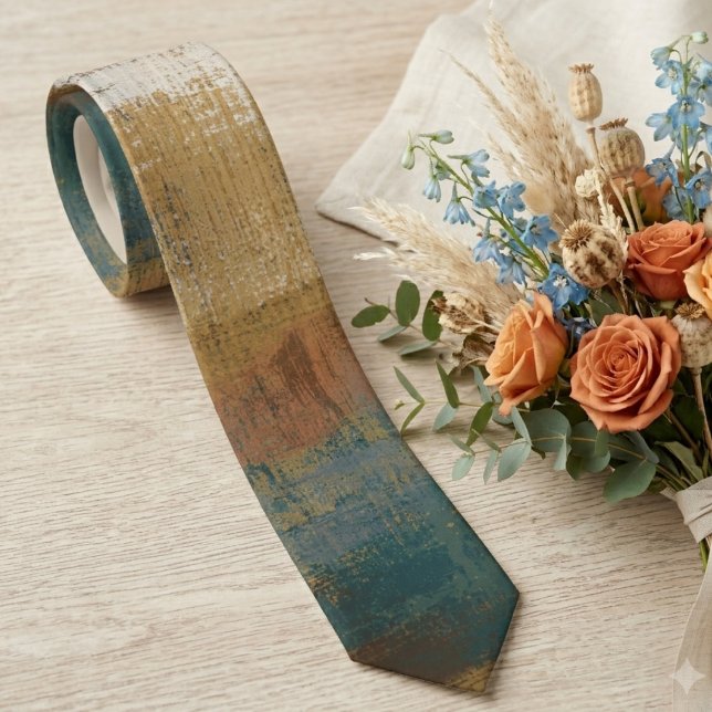 Gravata de casamento com pincelada abstrata terros (Rich earthy brushstrokes on a stylish tie, perfect for the creative professional.)