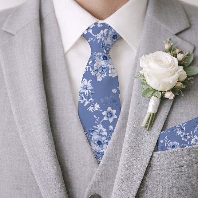Gravata de casamento floral azul poeirento (Criador carregado)
