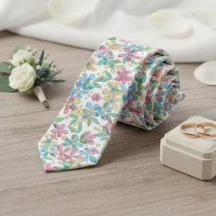 Gravata de casamento floral azul rosa retrô divert