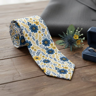 Gravata de casamento floral de verão amarelo azul 