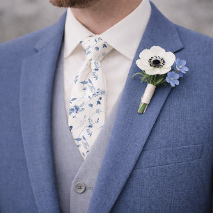 Gravata de casamento floral em aquarela azul poeir